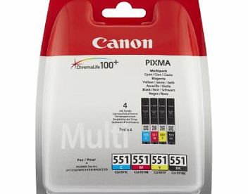 Canon  CLI-551 Ink Cartridges Cyan / Magenta / Yellow / Black in Multi-Pack Blister Packaging with Security Tab