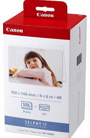 Canon KP-108in 4 X 6`` Ink and Paper Set for SELPHY CP Series Photo Printers