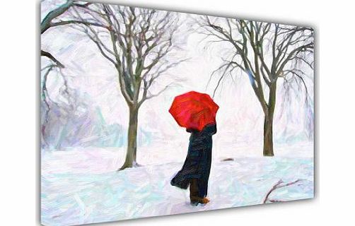 CANVAS WALL ART PRINTS WOMAN WITH RED UMBRELLA IN SNOW AND TREES OIL PAINTING REPRINT LANDSCAPE PICTURES HOME DECORATION PHOTO ROOM D�COR PRINT