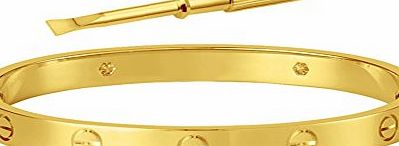 Caperci Stainless Steel 18K Yellow Gold Plated Screw Driver Bangle Bracelet for Women, 16cm Length
