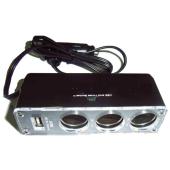 Car Lighter-Socket 3-Way Splitter With USB