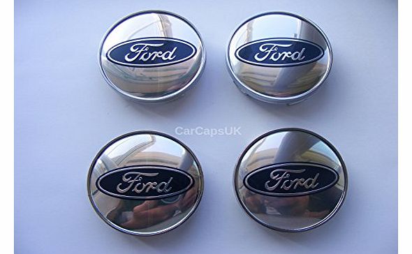 CarCapsUK SET OF 4 FORD CHROME ALLOY WHEEL CENTRE CAPS... 60MM
