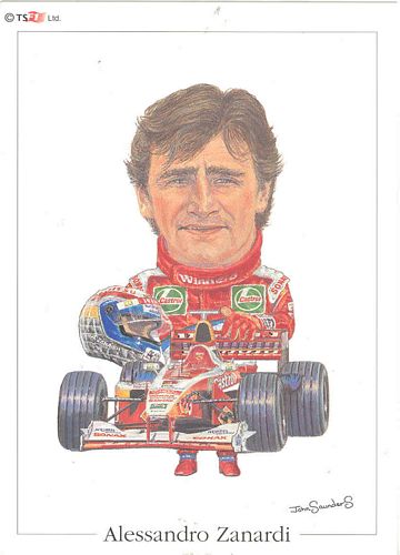 Alessandro Zanardi 1999 Williams Caricature Postcard (15cm x 10cm)