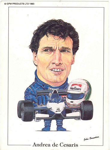 Andrea De Cesaris 1993 Tyrrell Caricature Postcard (15cm x 10cm)