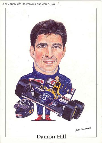 Damon Hill 1993 Williams Caricature Postcard (15cm x 10cm)
