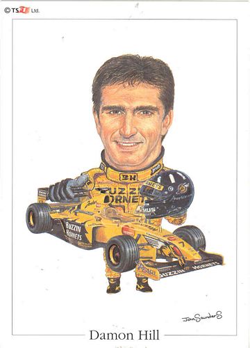 Damon Hill 1999 Jordan Caricature Postcard (15cm x 10cm)