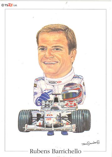 Rubens Barrichello 1999 Stewart Caricature Postcard (15cm x 10cm)