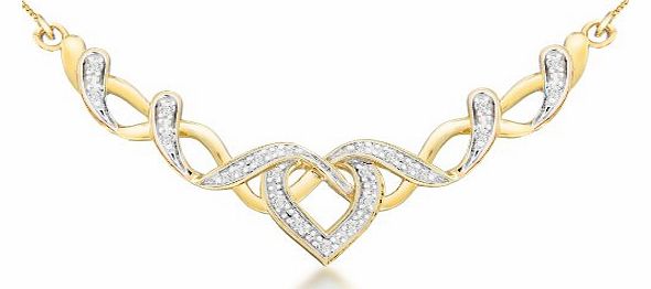Carissima Gold Carissima 9ct Two Colour Gold 0.10ct Diamond Heart Necklace 41cm/16``