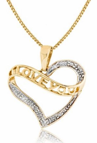 Carissima 9ct Yellow Gold 0.035ct Diamond I Love You Heart Pendant on Chain Necklace 46cm/18``