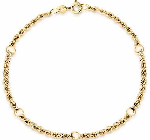 Carissima Gold Carissima 9ct Yellow Gold Ball and Rope Bracelet 18cm/7``