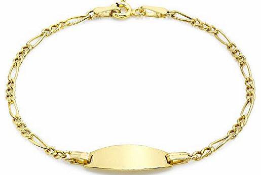 Carissima Gold Carissima 9ct Yellow Gold Childrens Semi Hollow Figaro ID Bracelet 16cm/6.25``