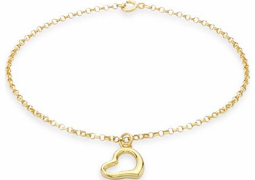 Carissima 9ct Yellow Gold Heart Charm Round Belcher Bracelet 18cm/7``