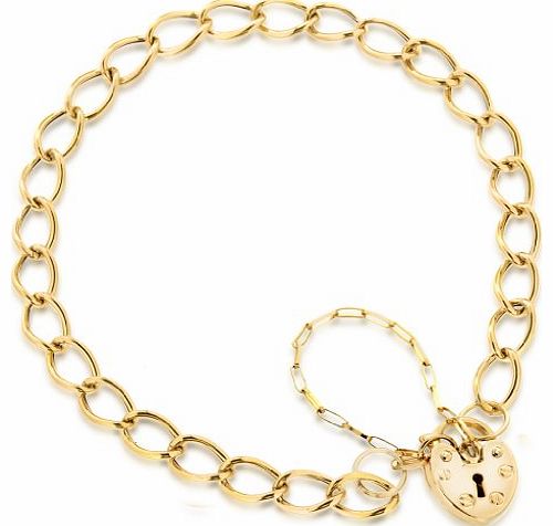 Carissima 9ct Yellow Gold Heart Padlock Chain Bracelet 18cm/7``
