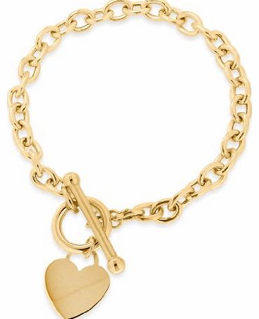 Carissima 9ct Yellow Gold Womens Heart Tag T-Bar Bracelet 18cm/7``