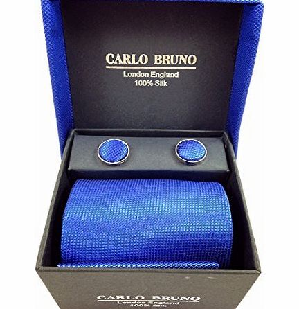 Carlo Bruno Silk Ties - 3 Pieces set Cufflinks, Tie amp; Hanky (Plain) (Dark Blue)