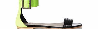 Carlton London Black and neon green leather sandals