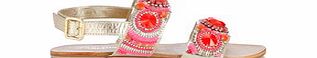 Carlton London Gold leather pink beaded sandals