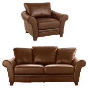large sofa & armchair, cognac