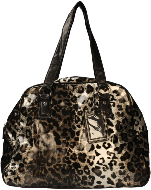 Caroline patent leopard print bowling bag