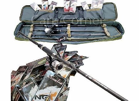 Carp-Corner Travel Fishing Set Up 4 Piece Spin Rod With Deluxe Case Carryall Includes Tackle 8 spinners
