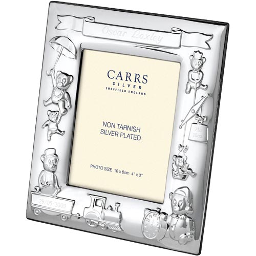 Carrs Of Sheffield 10 x 9 cm Christening Frame With Blue Velvet Back In Silver Plate By Carrs Of Sheffield