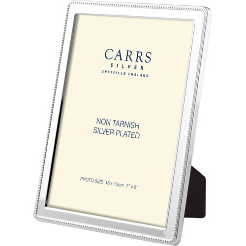 Carrs Of Sheffield 18 x 13cm Bead Narrow Rectangle Frame With Blue Velvet Back In Silver Plate By Carrs Of Sheffield