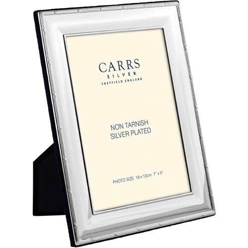 Carrs Of Sheffield 18 x 13cm Reed and Ribbon Rectangle Frame With Blue Velvet Back In Silver Plate By Carrs Of Sheffiel