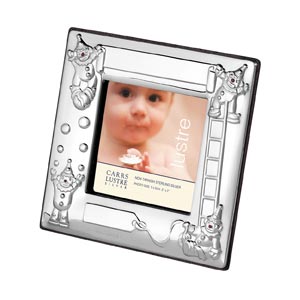 Carrs Of Sheffield Childs Clown Square Frame- Cherry Wood Finish Back In Sterling Silver By Carrs Of Sheffield