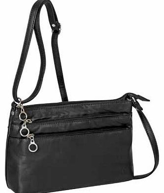 Casa Di Borse Real Leather Tri-Zip Handbag - Black