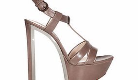 Casadei Dark taupe leather T-bar heeled sandals