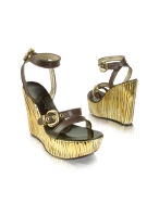 Leather and Gold Platform Wedge Shoes