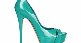 Metallic green patent leather heels