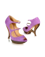 Purple Suede Peep Toe Strappy Shoes