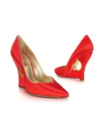 Red Satin Pump Wedge Cutout Shoes