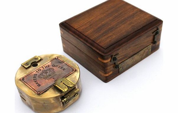 casanova nauticals Collectable Brass Pocket Transit Compass with wooden BOX - Maker to the Queen, London 1920