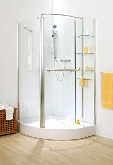 Storage Corner Curve Shower with Shelving unit (Left) with Tray