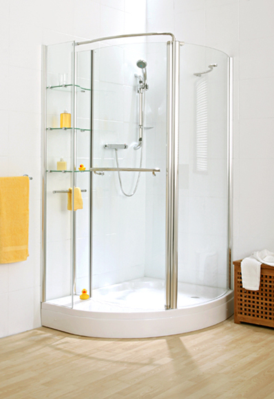 Storage Corner Curve Shower with Shelving unit (Right) with Tray SR