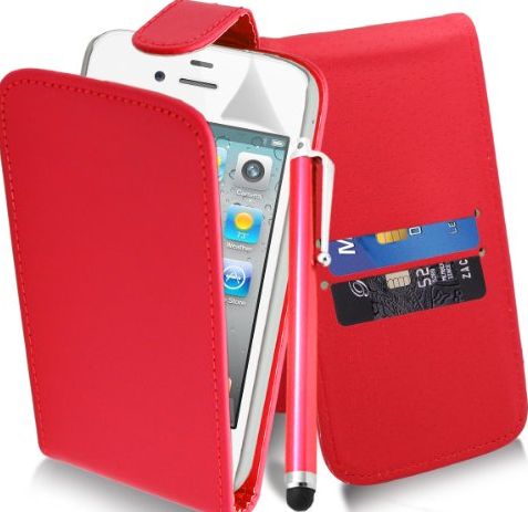 Apple iPhone 4 / 4G / 4S - Premium Quality PU Leather Wallet Flip Case Cover Pouch + Screen Protector With Microfibre Polishing Cloth + Touch Screen Stylus Pen By CCUK