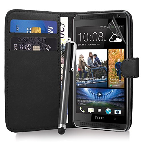 HTC Desire 310 - Black Premium Leather Wallet Flip Case Cover Pouch + Screen Protector With Microfibre Polishing Cloth + Touch Screen Stylus Pen By CCUK