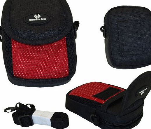 Case4Life Red/Black Nylon Soft Shockpoof Splashproof Digital Camera Case Bag for Panasonic Lumix FH, FP, FS, FT, FX, L, S, SZ, TZ, 3D Series inc TZ30, TZ40, F5 - Lifetime Warranty