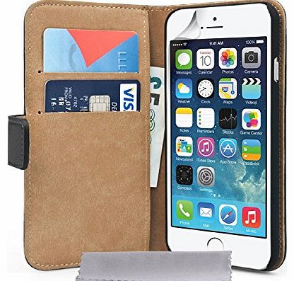 Genuine Leather Wallet Cover Case for iPhone 6 - Black