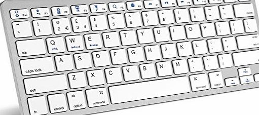 Caseflex Ultra Slim Wireless Bluetooth Keyboard For All iOS, iPad, Android, Mac, amp; Windows Devices - Silver amp; White