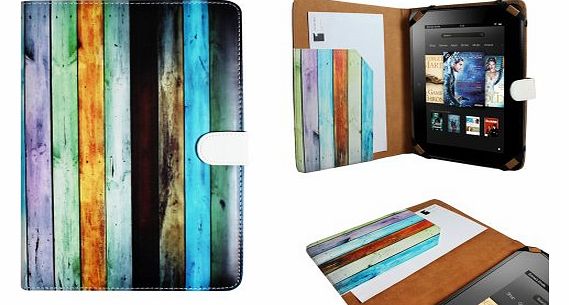 CaseGuru Rainbow Beach Deck Wallet Case Cover Featuring Corner Strap Security, Document Sleeve and Magnetic Snap Button Closure for 8.9 inch Kindle Fire HD