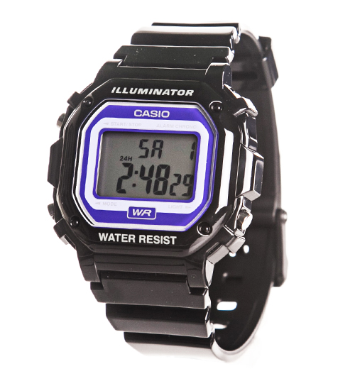 Black Retro Illuminator Watch With Blue Face