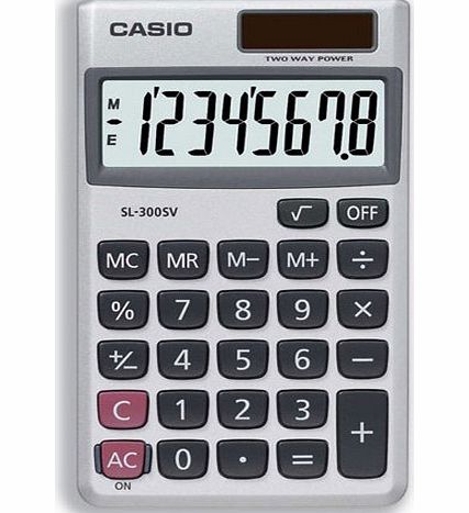Casio Calculator Handheld Battery Solar-power 8 Digit 3 Key Memory Wallet 70x117x8mm Ref SL300SV