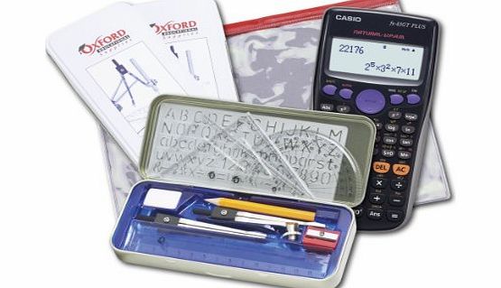 Casio FX83GT  Exam Pack; Scientific Calculator, Geometry Set in a Tin and Transparent Pencil Case