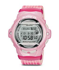 Casio Ladies Baby G Pink Cloth Strap Illuminator Watch
