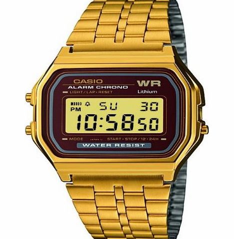 Mens Quartz Watch with Gold Dial Digital Display and Gold Stainless Steel Bracelet A159WGEA-5EF