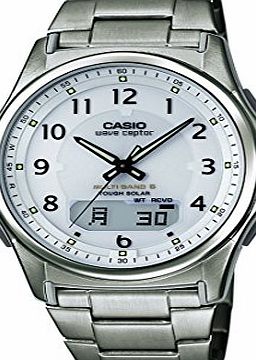Casio Mens Quartz Watch with White Dial Analogue - Digital Display and Silver Titanium Bracelet WVA-M630TDE-7AER