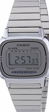 Casio Womens Quartz Watch with White Dial Digital Display and Silver Stainless Steel Bracelet LA670WEA-7EF with Countdown Timer